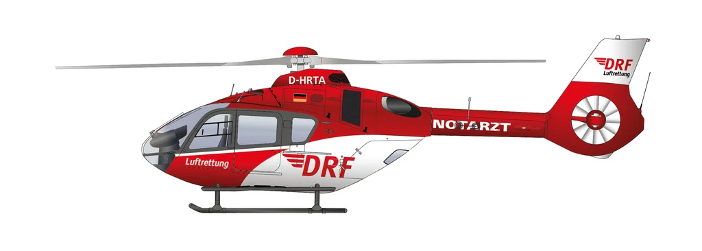 Grafische Darstellung des Hubschraubertyps H135 von der Seite