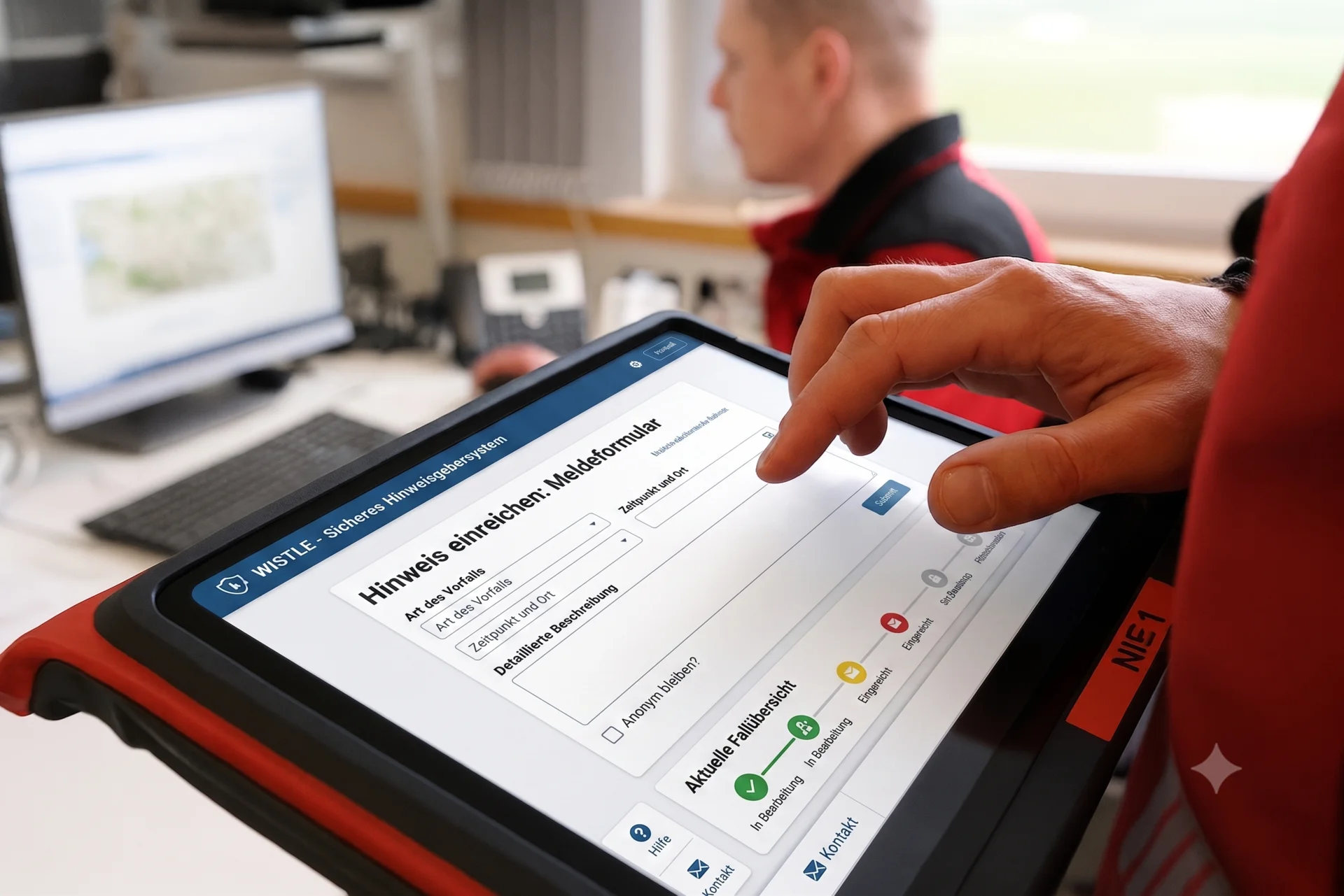 Digitales Hinweisgebersystem der DRF Luftrettung auf einem Tablet zur vertraulichen Meldung von Verstößen